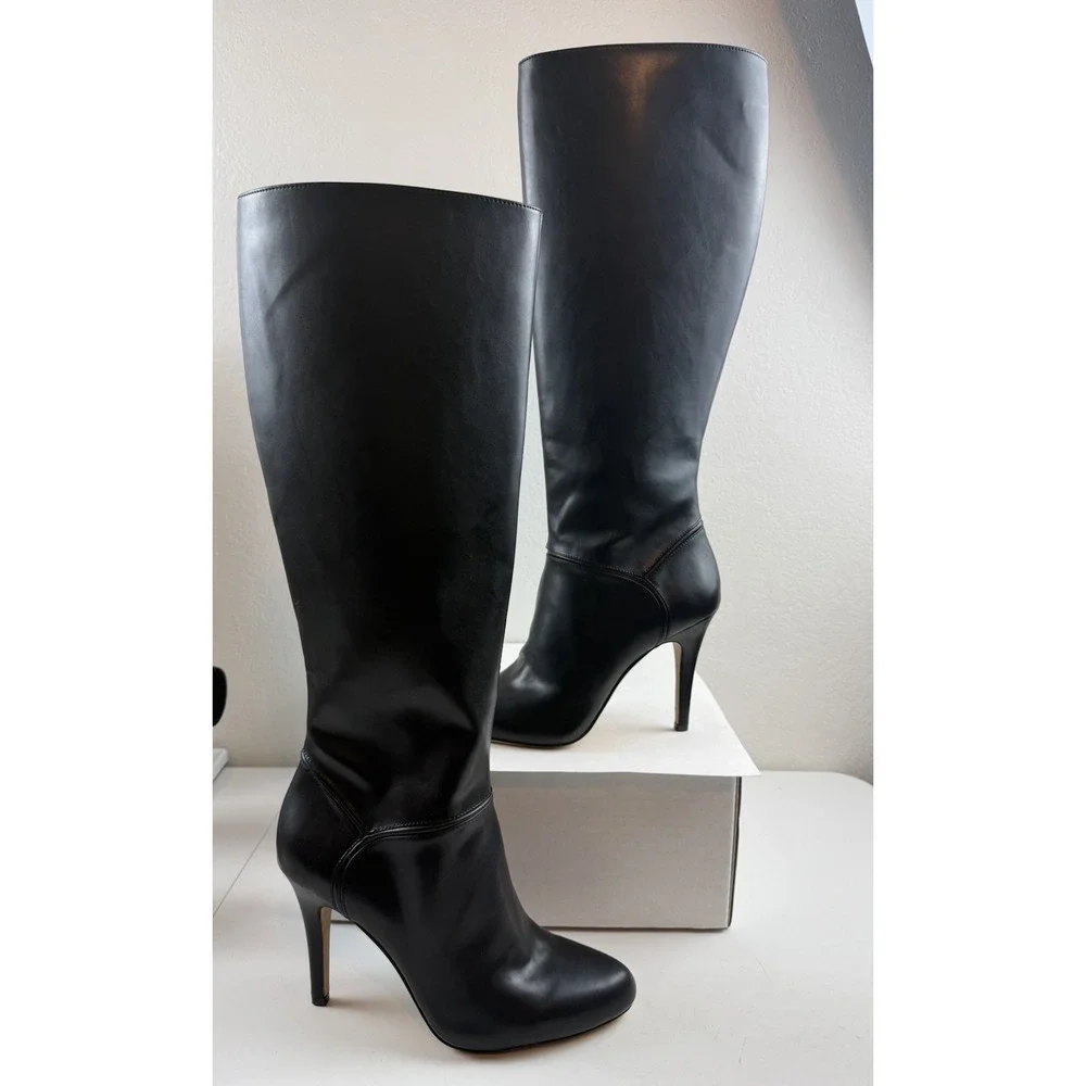 INC International Concepts Womens Taisa Black Leather Knee High Heel Boots 8.5